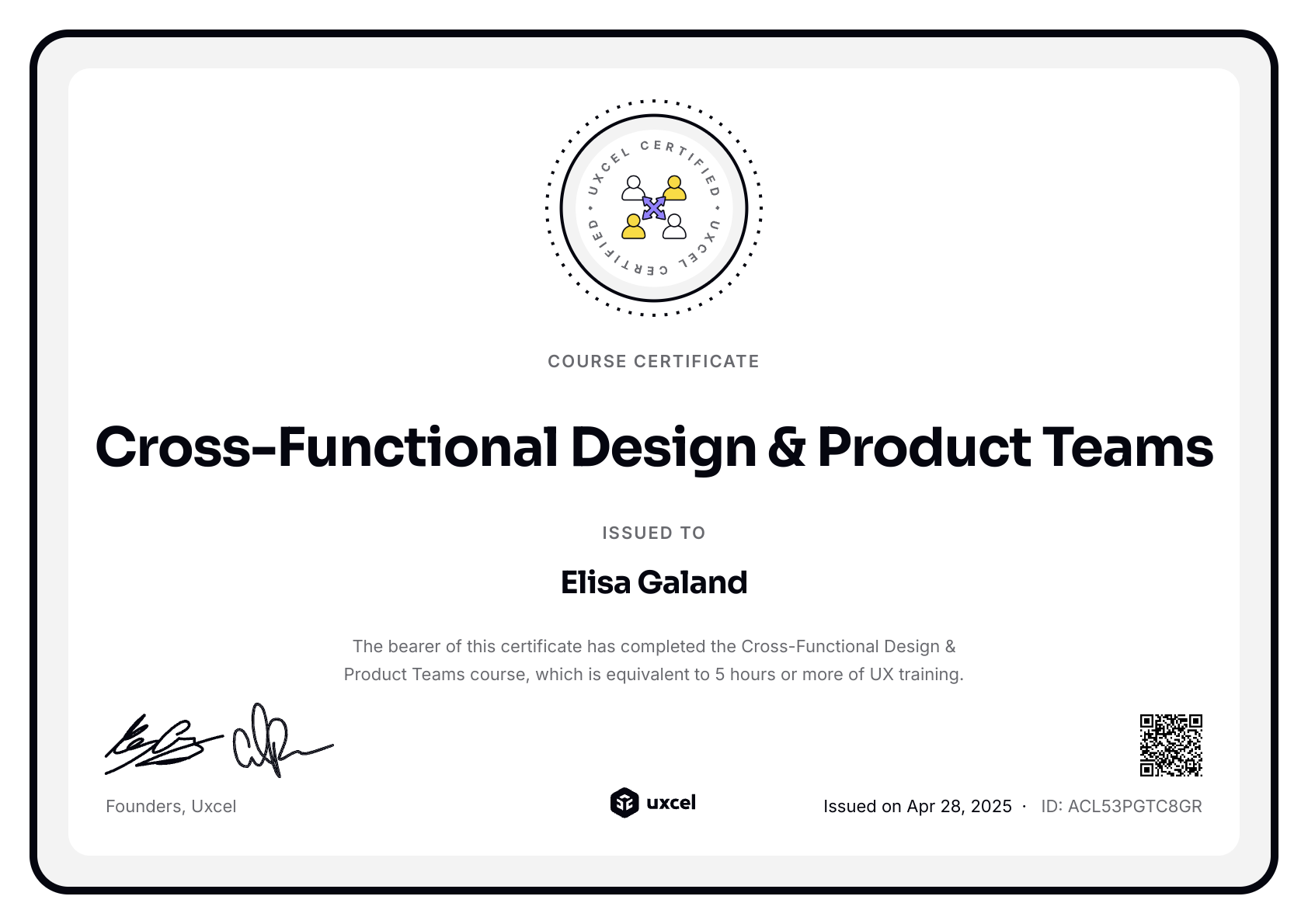 Elisa Galand's certificate